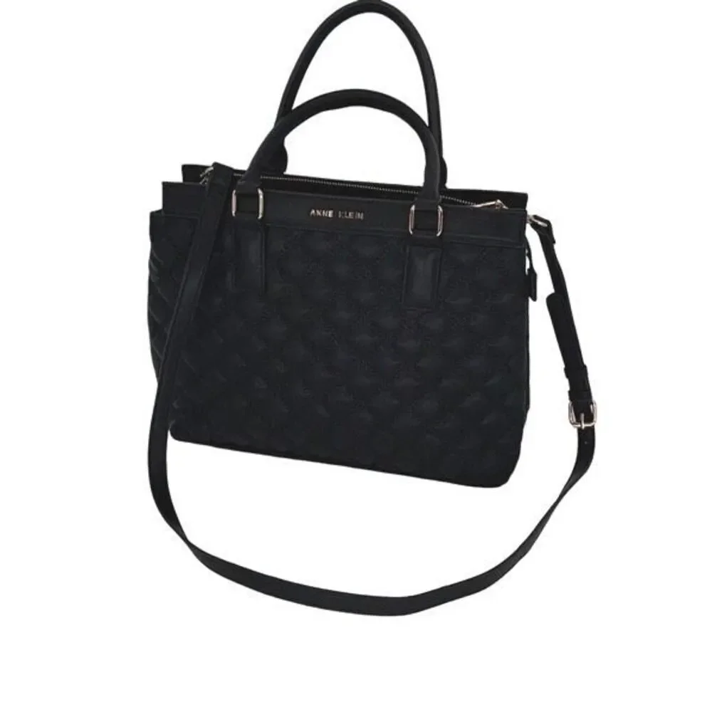 Ann Klein Womens Quilted Double‎ Handles Satchel Bag Black One Size NWOT